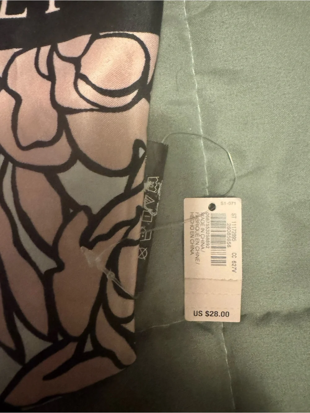 Victoria's Secret Satin Square Scarf Floral Logo Pink Black White 25inches nwt.